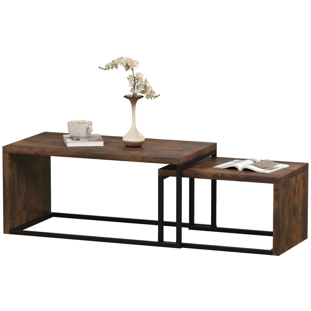 COUCHTISCH-SET DE-08744 2-teilig Braun - Braun, Metall (90/48/42cm) - ComfortXL
