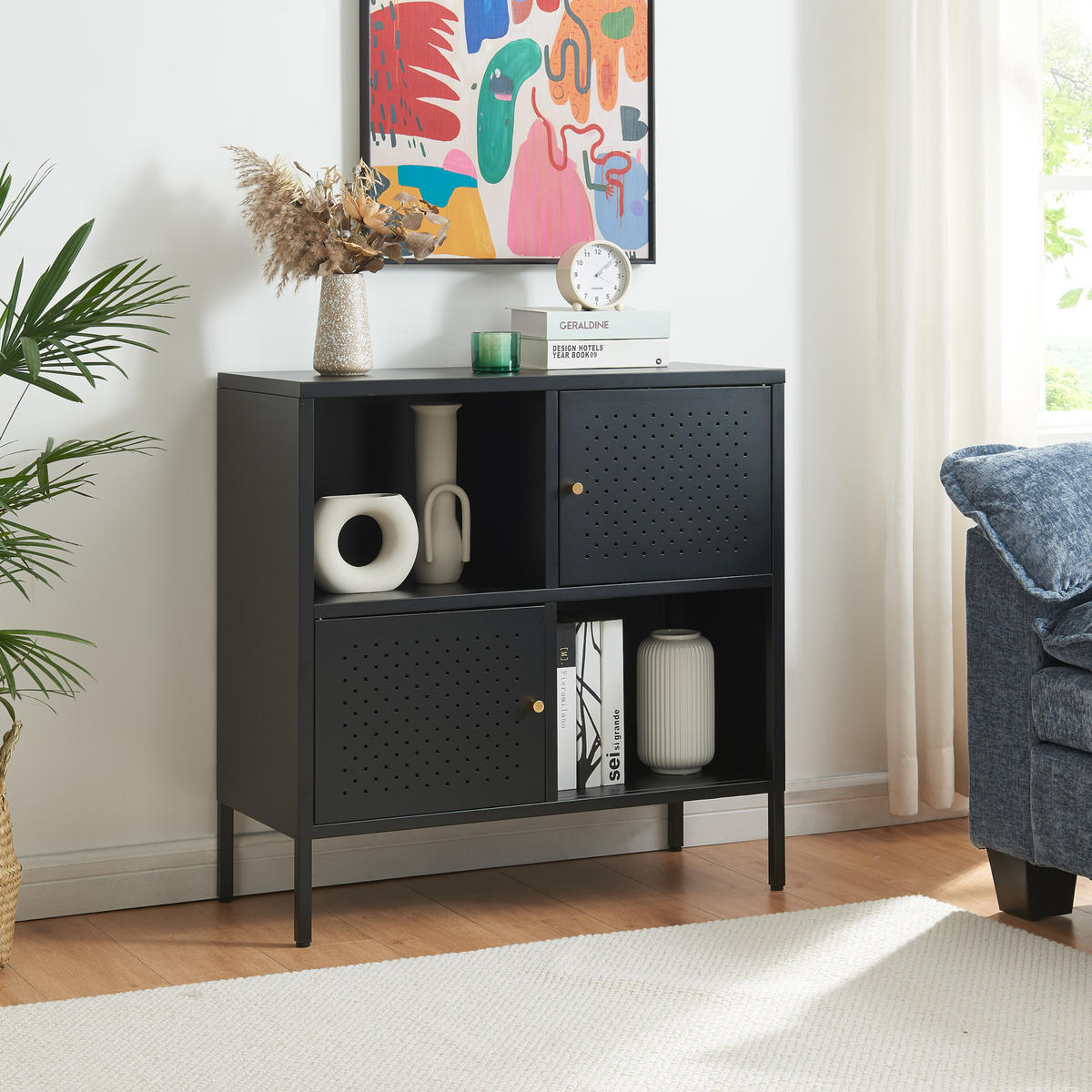 SIDEBOARD Janakkala - Schwarz, Metall (80/80/35cm) - [en.casa]