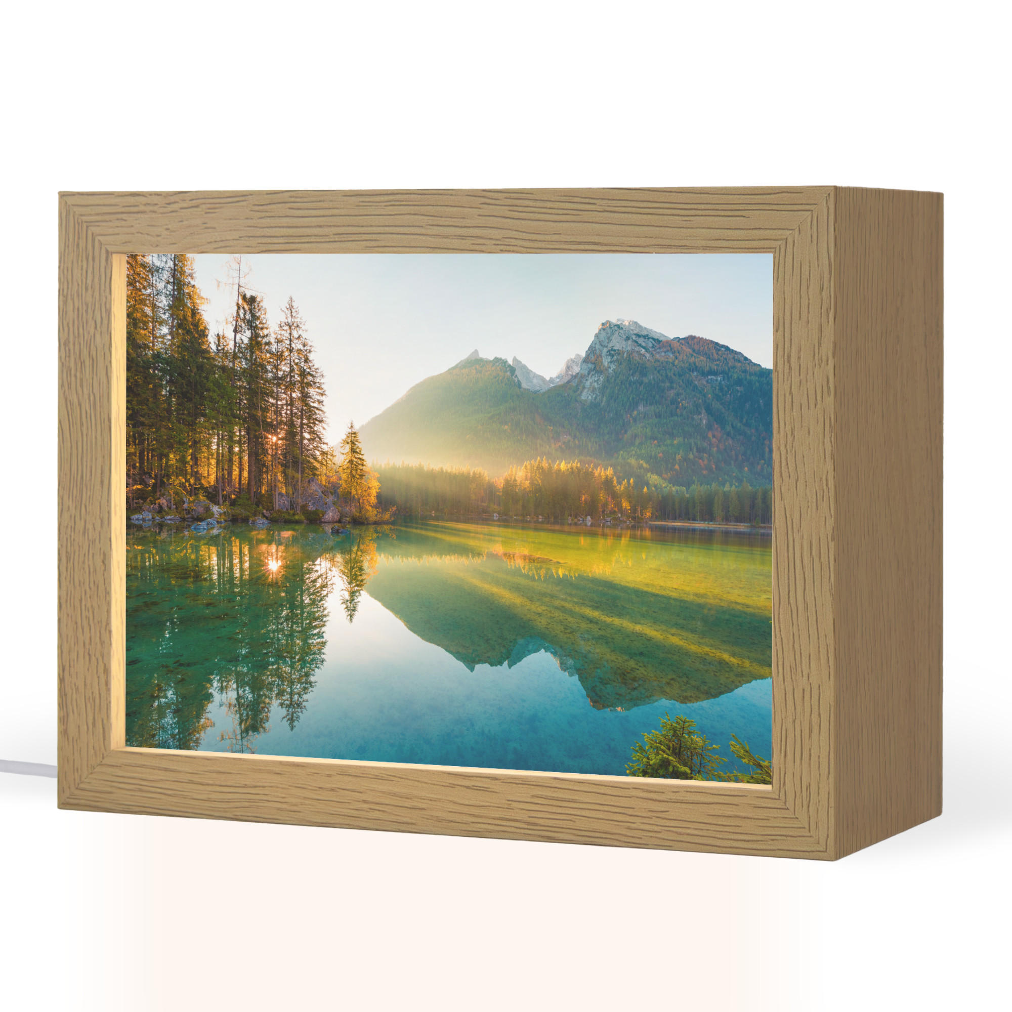 OnlyWow STOLNÍ LAMPA Jezero - Les - Hory - Příroda - Slunce - Krajina 20x15 cm