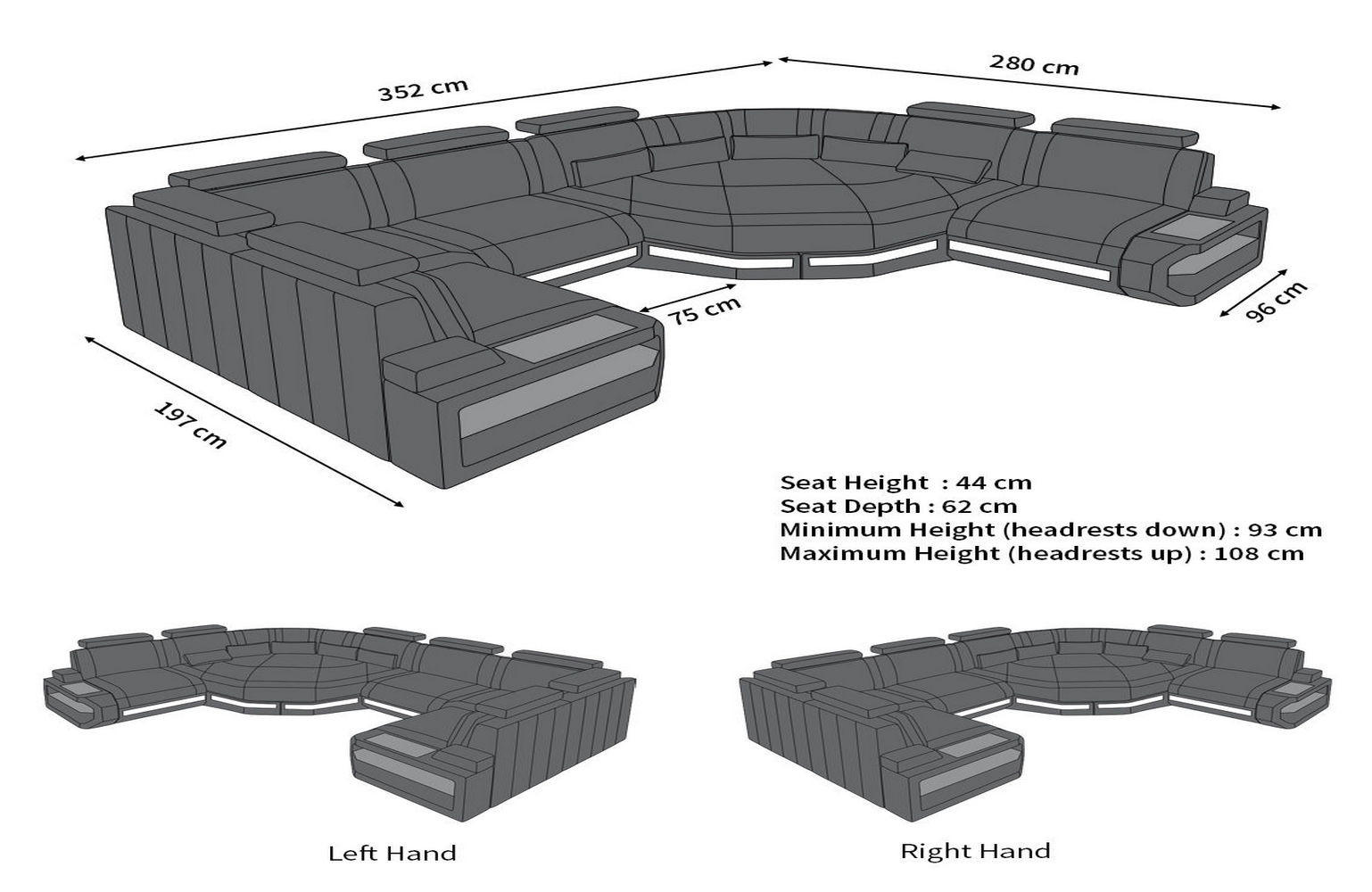 WOHNLANDSCHAFT Asti U Mini - Rot, Leder (352/93/280cm) - Sofa Dreams