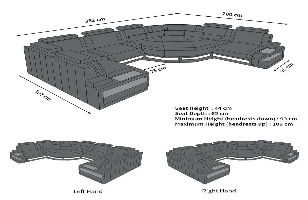 WOHNLANDSCHAFT Asti U Mini - Schwarz, Leder (352/93/280cm) - Sofa Dreams