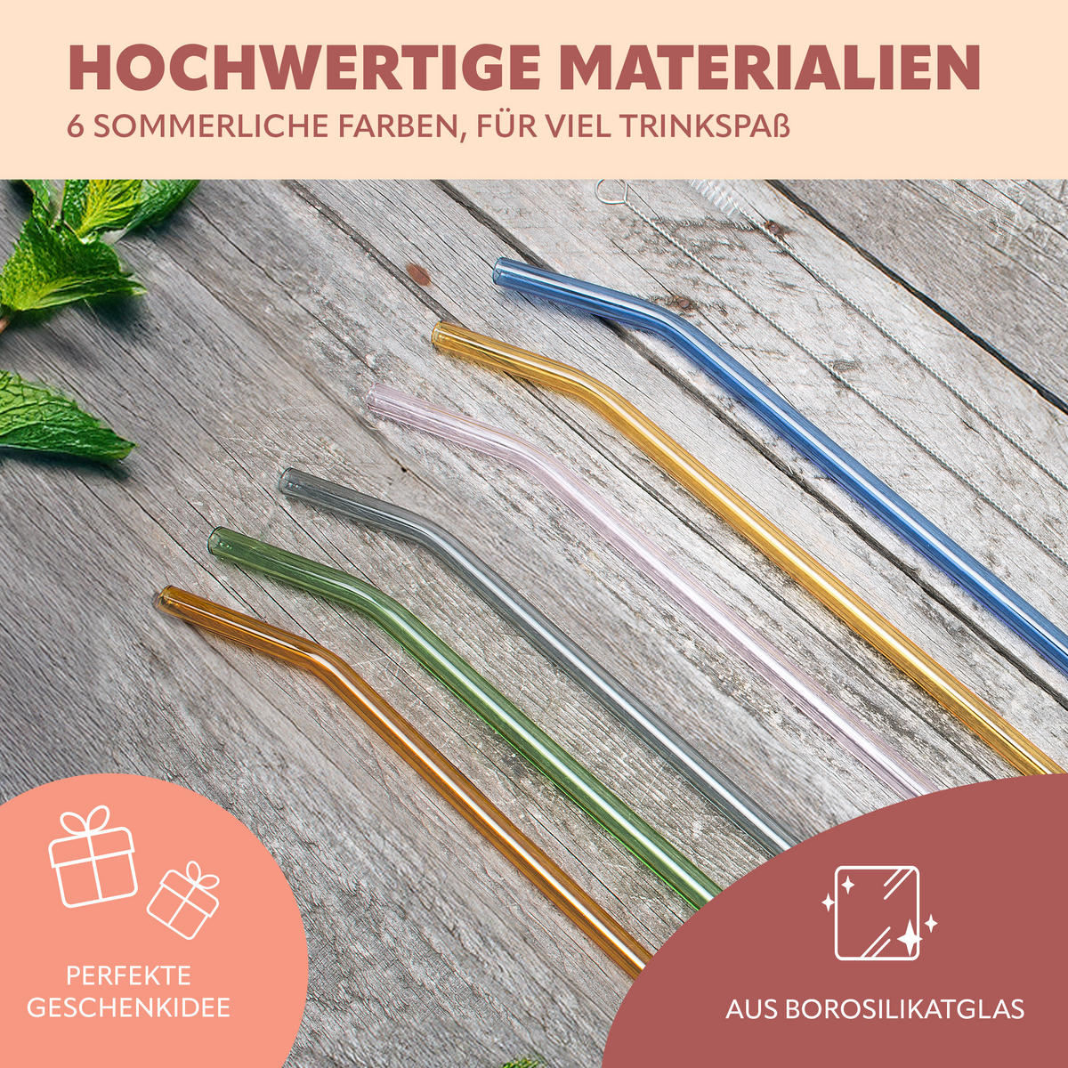 GLAS-TRINKHALME 6er Set, bunt, Borosilikatglas - Multicolor, Glas (0.8/25cm) - bremermann