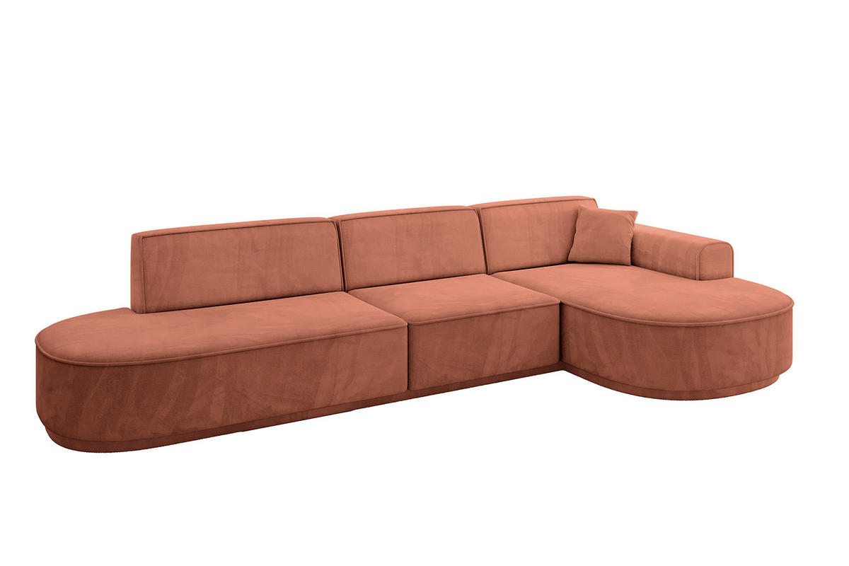 ECKSOFA Ottomane Rechts MARI-L2-v3 - 328x171x83 cm Koralle Velours - Koralle/Schwarz, Holzwerkstoff/Kunststoff (171/328cm) - ALTDECOR