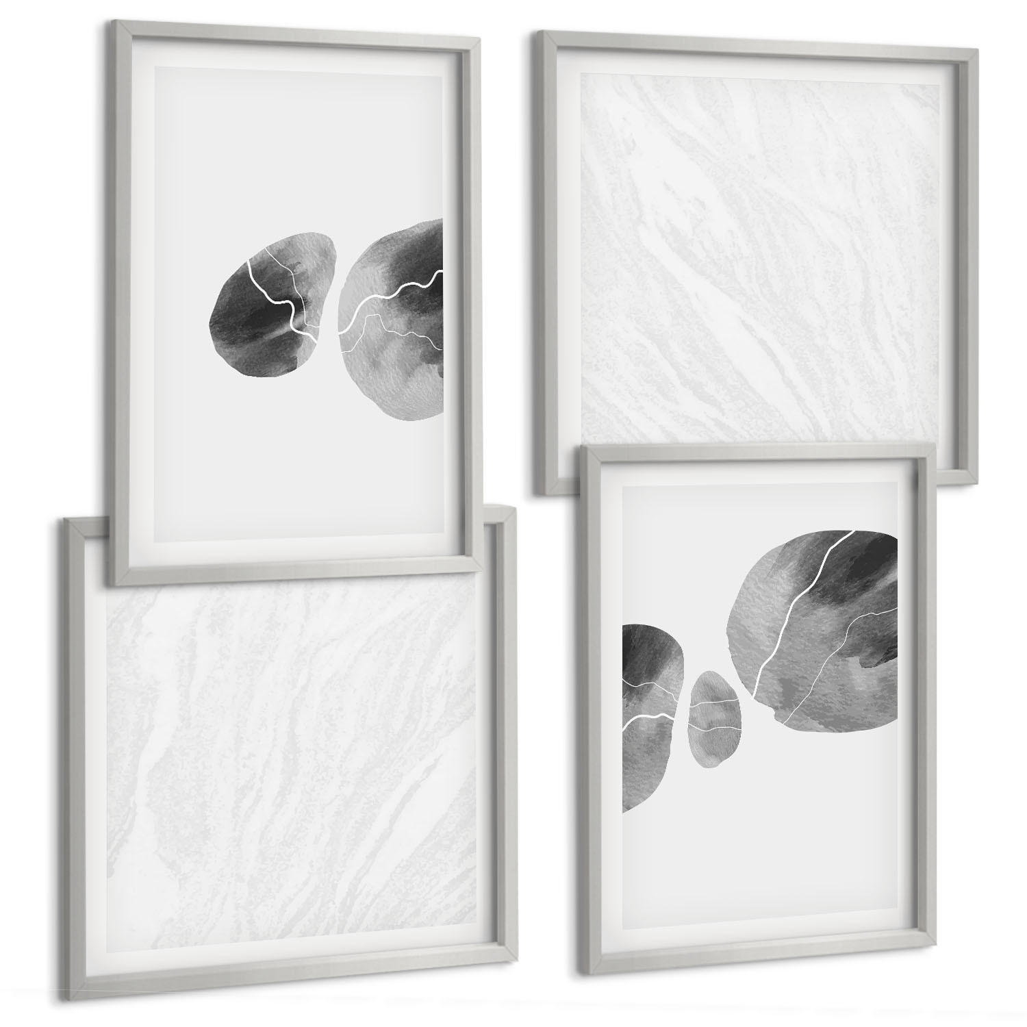 BILDER SET 4er Set - 50x50 cm & 40x60 cm Silberner Rahmen - Abstrakte Kunst, Farbspritzer - Silberfarben, Kunststoff (50/50cm) - TULUP