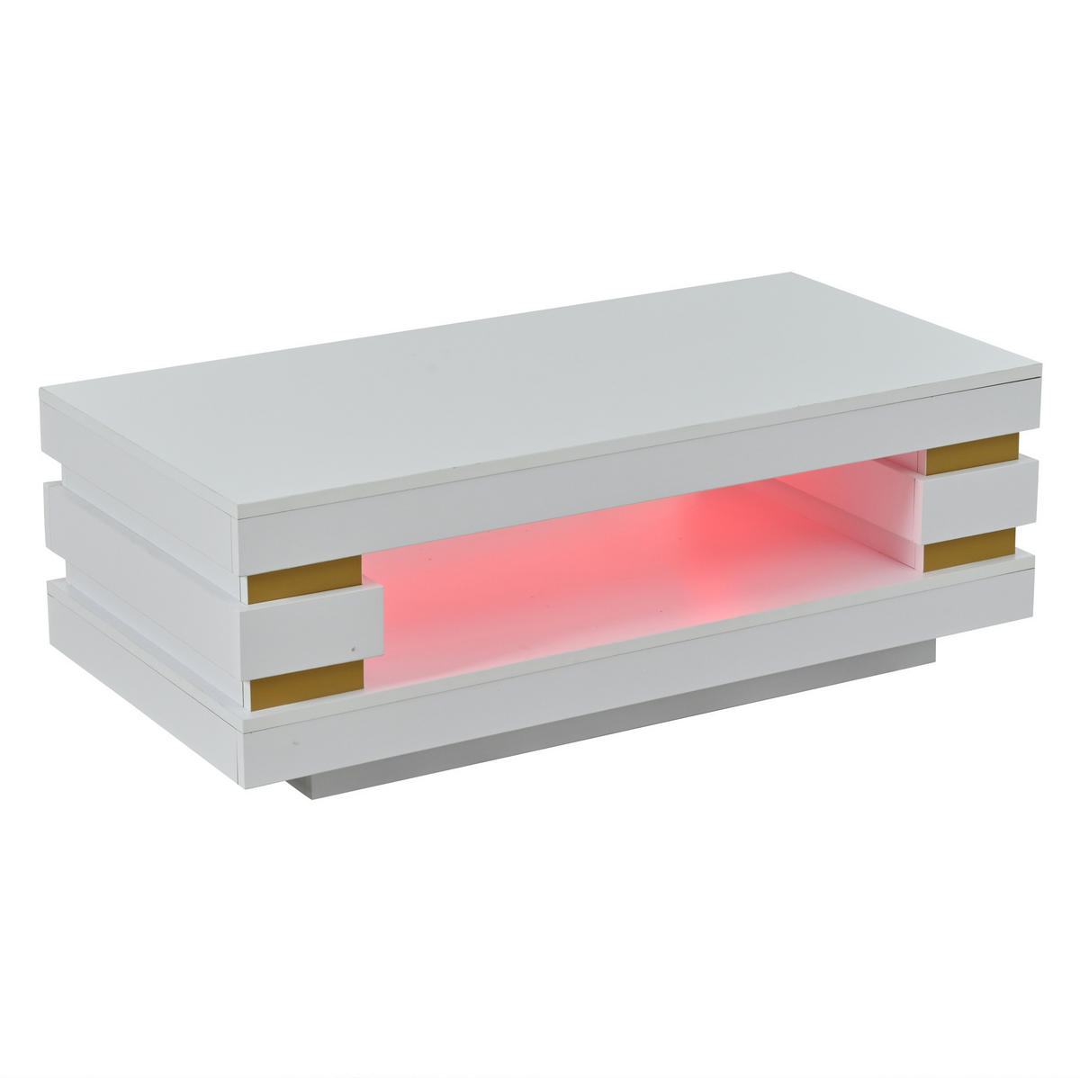 KONFERENČNÍ stolek 100/50/35 cm bílý se zlatými prvky z dřevotřísky s LED osvětlením - bílá, kompozitní dřevo (100/50/35cm) - OKWISH
