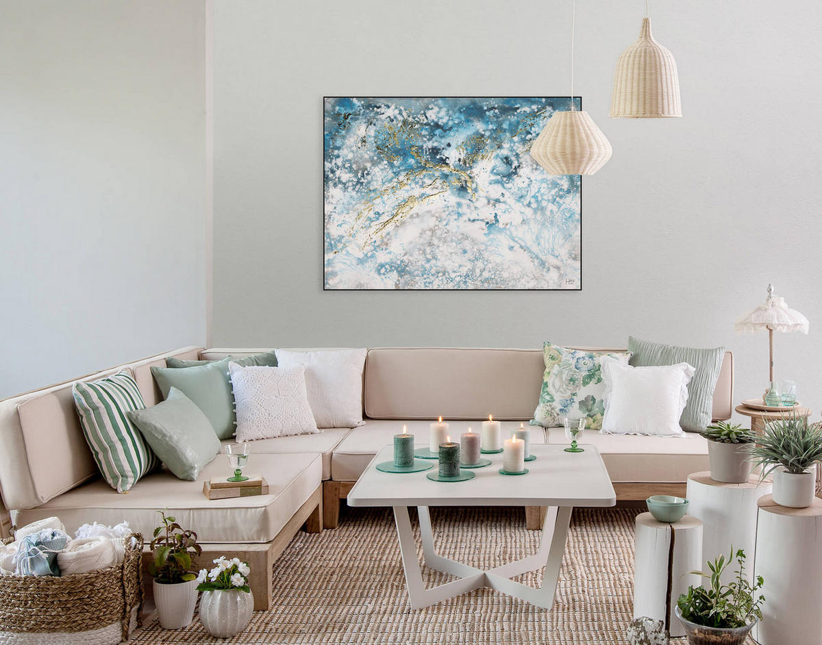 ACRYLBILD HANDGEMALT 100/75 cm - Blau/Weiß, Holz/Textil (100/75cm) - KUNSTLOFT