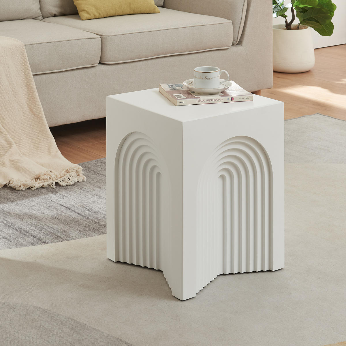 PŘÍSTAVNÍ STOLEK Elverumn - bílá, kompozitní dřevo (35/35/45cm) - [en.casa]