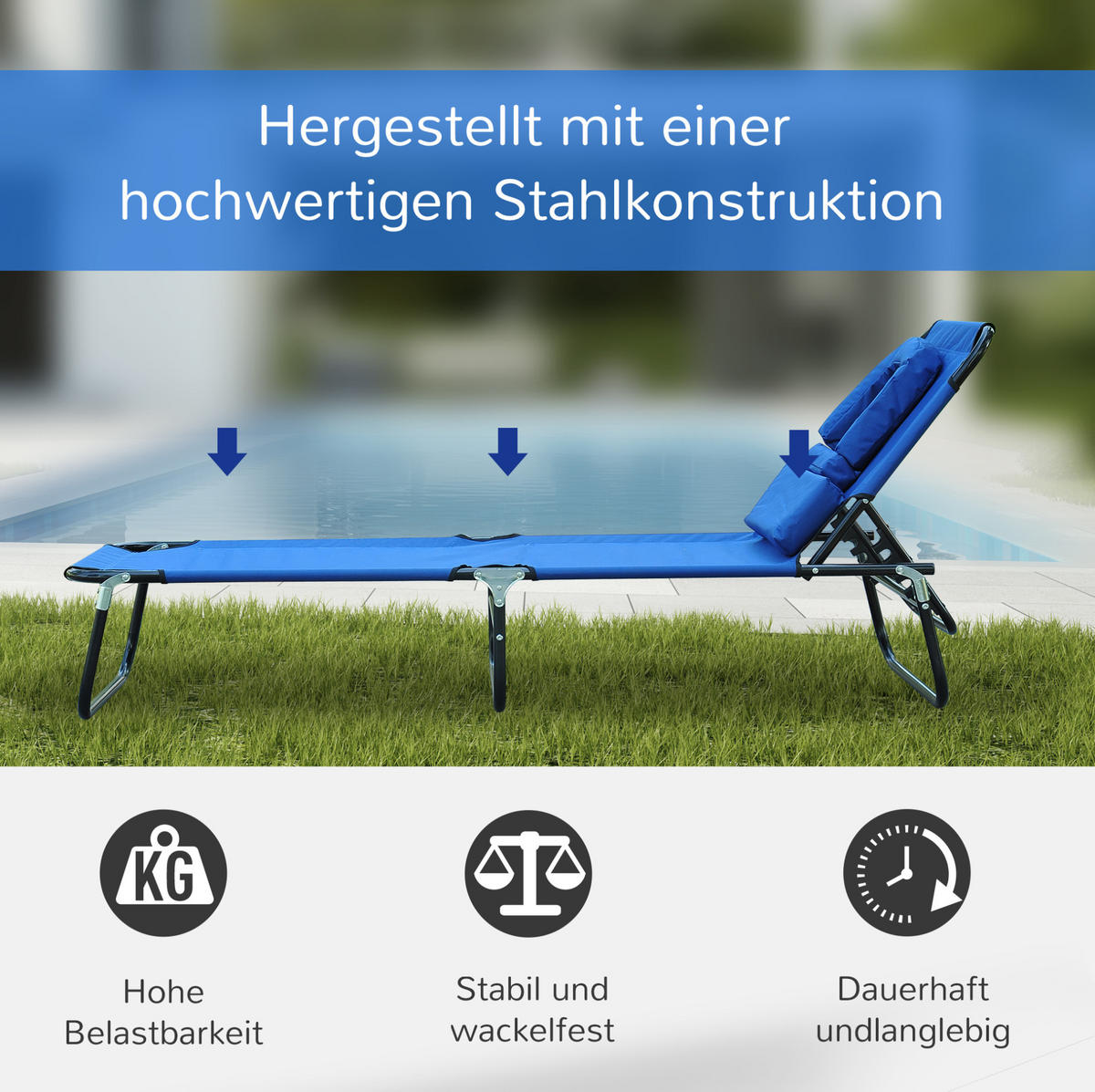 SONNENLIEGE aus Oxford-Gewebe 190x56x28 cm in Blau mit Lesefenster - Blau, Textil (56/28/190cm) - Modfu