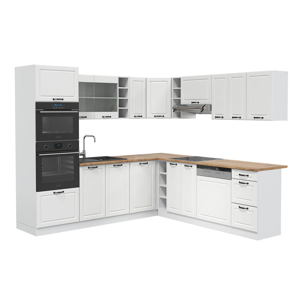 ECKKÜCHE R-Line Weiß Landhaus/Weiß 237 x 60 cm ohne AP - Creme/Weiß, Holzwerkstoff (247/81.6/46cm) - Vicco