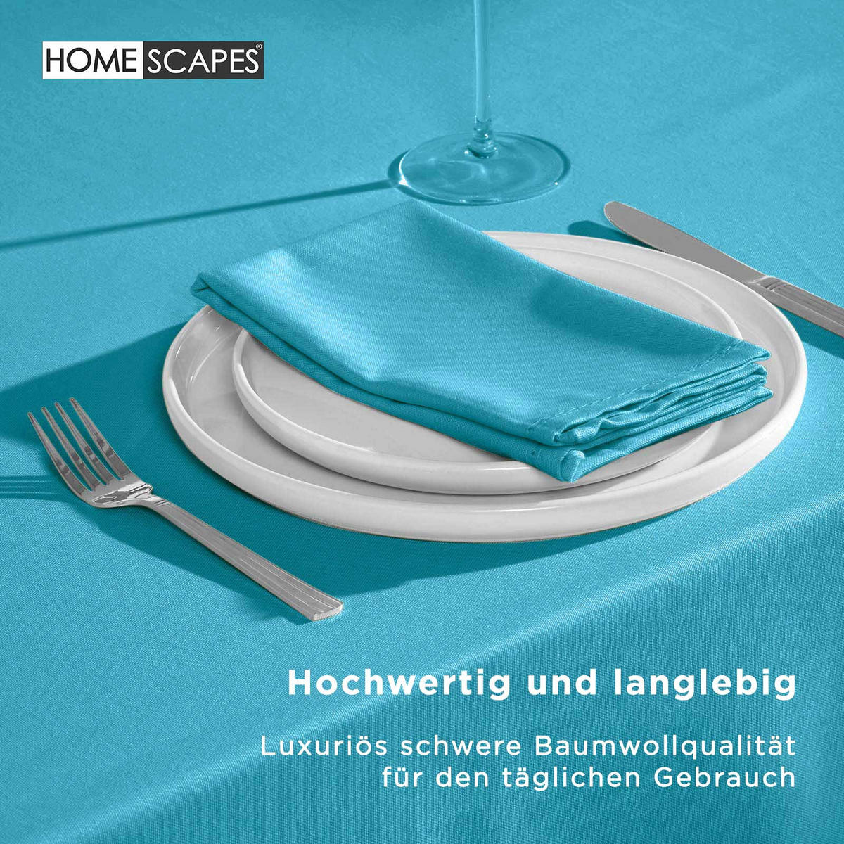 TISCHDECKE hellblau rund 178 cm, 100% Baumwolle - Hellblau, Textil (178/178cm) - Homescapes