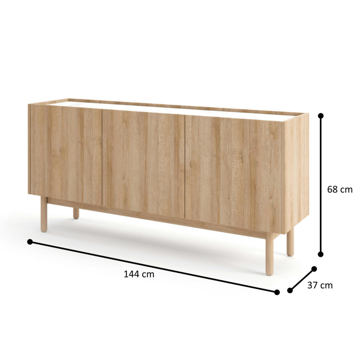 SIDEBOARD REVELSTOKE KOM1-3D Holzbeine Eiche - Eichefarben, Holz/Holzwerkstoff (144/68/37cm) - Komodee