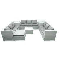 GARTENMÖBELSET mit 3-SITZER SOFA,COUCHTISCH Polyrattan Hellgrau-Mix 10-Sitzer - Hellgrau/Grau, Glas/Kunststoff - Fimous