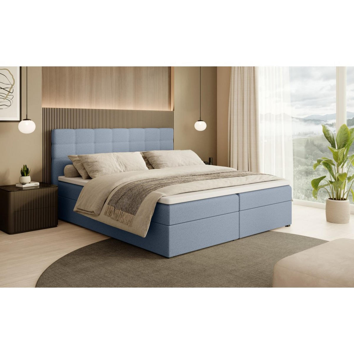 POLSTERBETT Topiq I 184/203/103 hellblau, Bouclé-Stoff - Hellblau, Holzwerkstoff (180/200cm) - Beautysofa