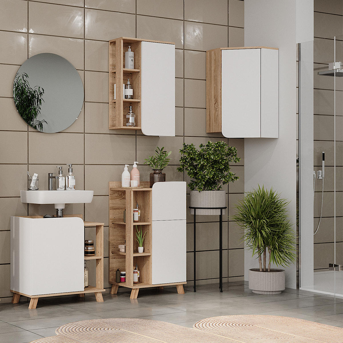 ECKHÄNGESCHRANK Karen Sonoma/Weiß 42.4 x 75 cm - Weiß/Sonoma Eiche, Holzwerkstoff (42.4/75/42.4cm) - Vicco