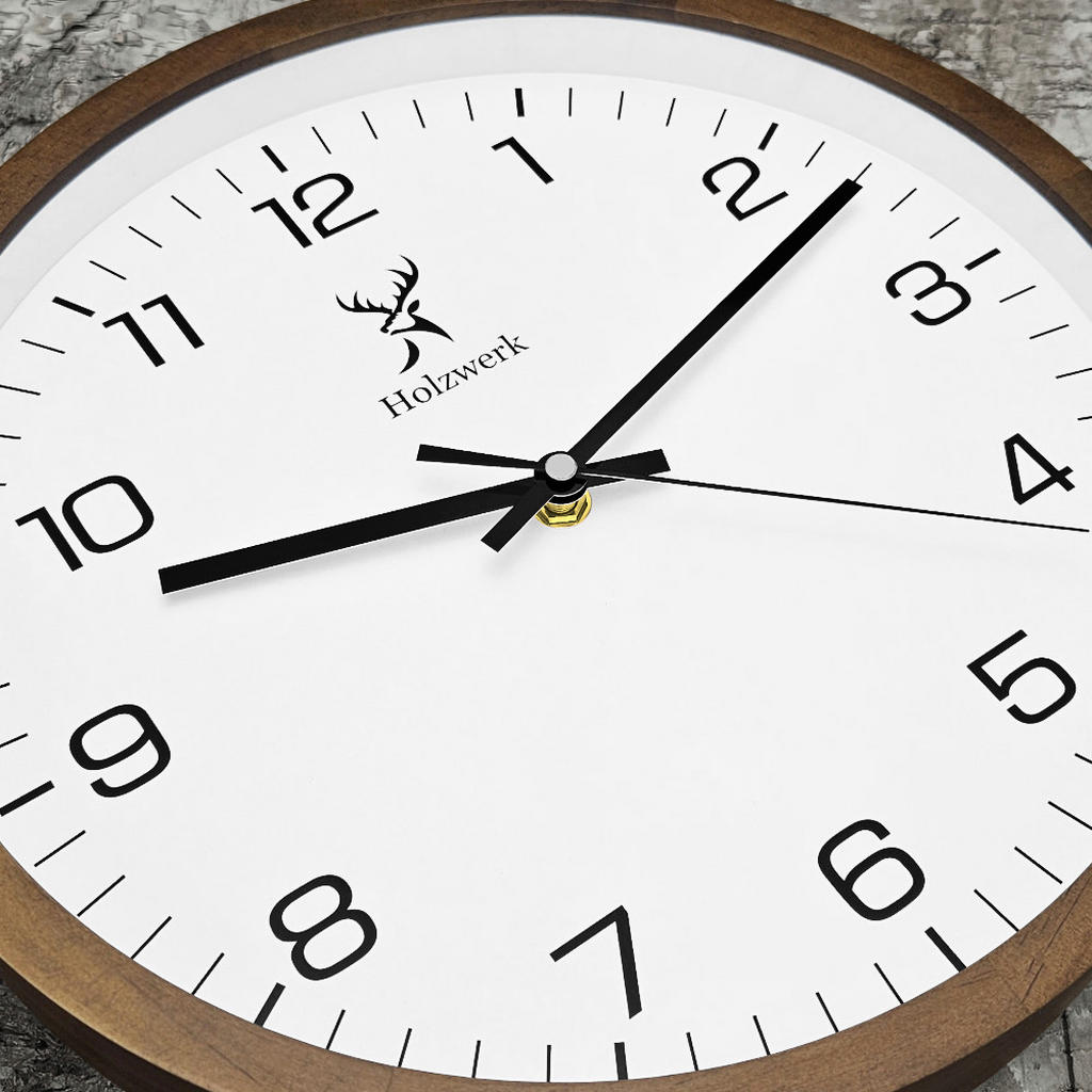 Thumbnail - Holzwerk Wanduhr, Braun, Weiß, Schwarz, Holz, Glas, Metall, Holz Optik, Rund, 30x30x4.2 cm, CE, Dekoration, Uhren, Wandu...