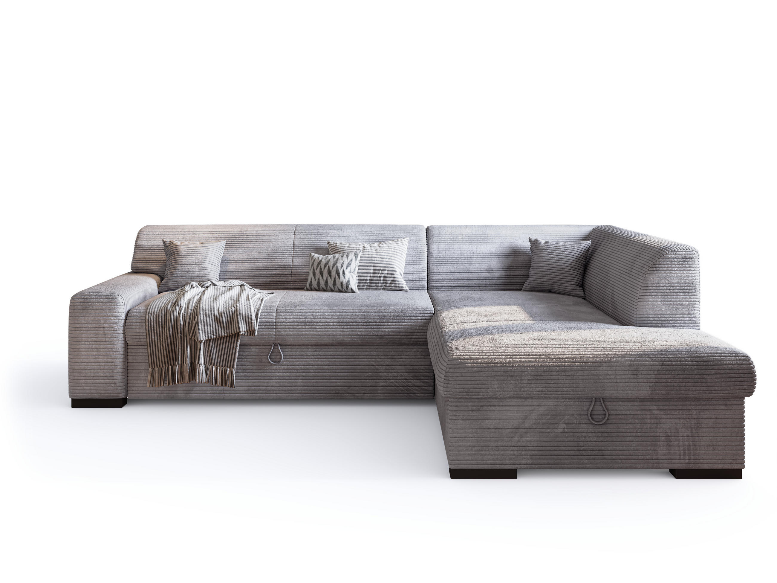 ECKSOFA mit Schlaffunktion Cordstoff MILENZO Hellgrau Rechts - Hellgrau, Holz (260/175cm) - Bromarkt