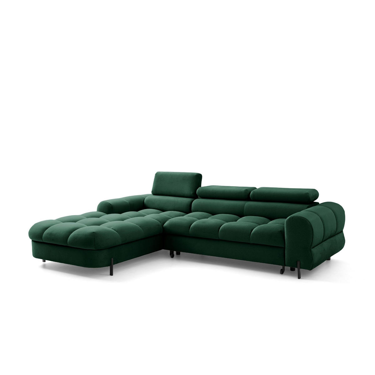 ECKSOFA UFFO L Links mit Schlaffunktion 260x195 Velours Dunkelgrün - Dunkelgrün/Schwarz, Holz/Textil (260/195cm) - Muffo