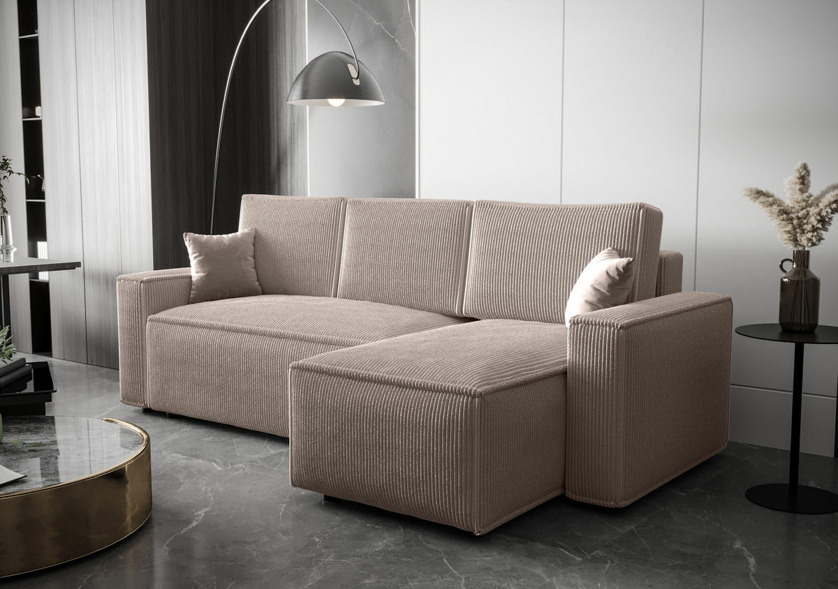 ECKSOFA L AMBRO Poso 02 Rechts mit Schlaffunktion - Beige, Textil (232/143cm) - Bedante