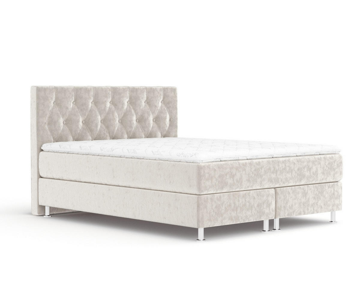 BOXSPRINGBETT Excelsior Ecru 200/200 cm mit Latex-Topper - Ecru/Silberfarben, Holz/Holzwerkstoff (200/200cm) - Maison de Reve