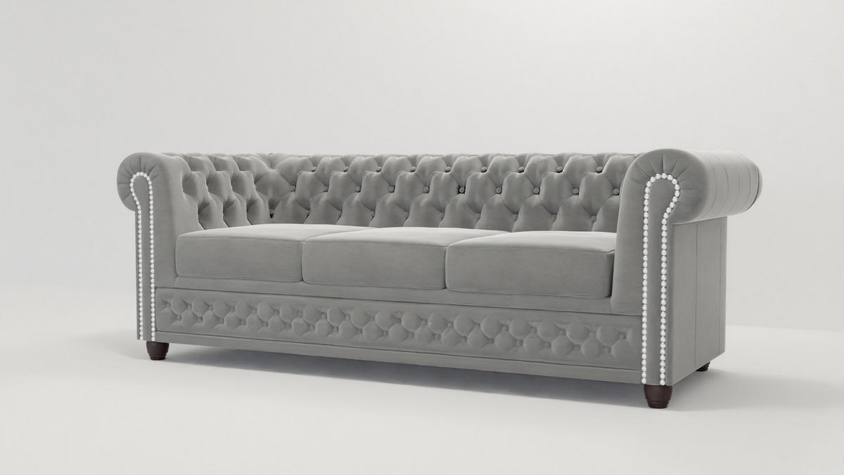 CHESTERFIELD-SOFA 3-sitzer Nyx Grau Samt - Braun/Grau, Holz/Textil (203/72/86cm) - S-Style Möbel