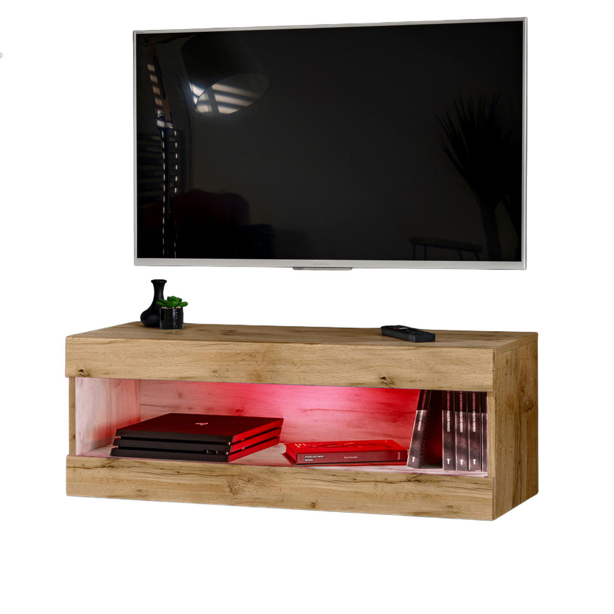 HÄNGEBOARD TV TIVOLI RTV2+RGB Offener Raum Wotan + Wotan - Eiche Wotan, Glas/Holzwerkstoff (100/36/35cm) - Komodee