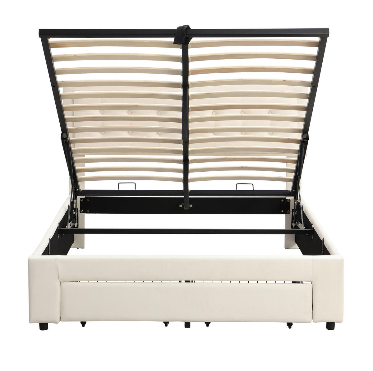POLSTERBETT 140/190 cm aus Samt in Beige mit Stauraum und 2 Schubladen - Beige, Textil (140/190cm) - Flora Grace