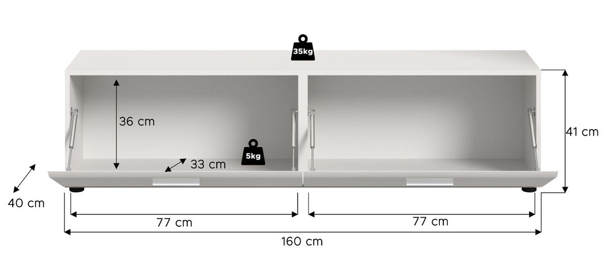 TV-LOWBOARD weiß Hochglanz, TV Unterteil 160 x 41 cm - Weiß Hochglanz/Silberfarben, Holzwerkstoff/Kunststoff (160/41/40cm) - Inn.Furn