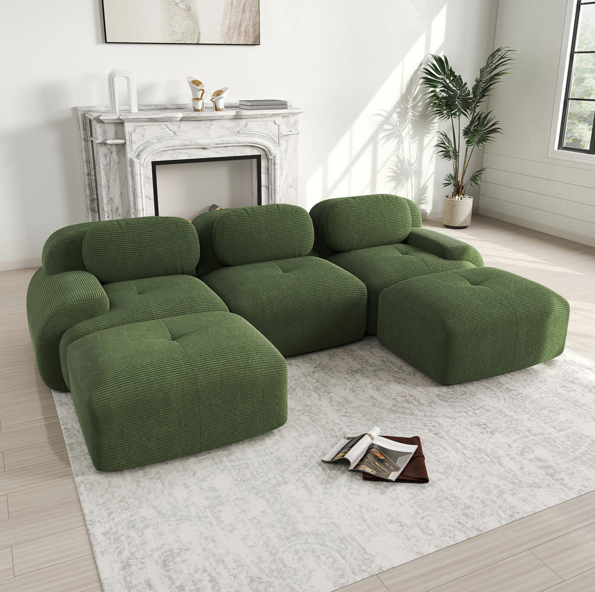 ECKSOFA modular rahmenlos Cord Grün - Grün, Kunststoff (178/75/298.2cm) - Meubliv