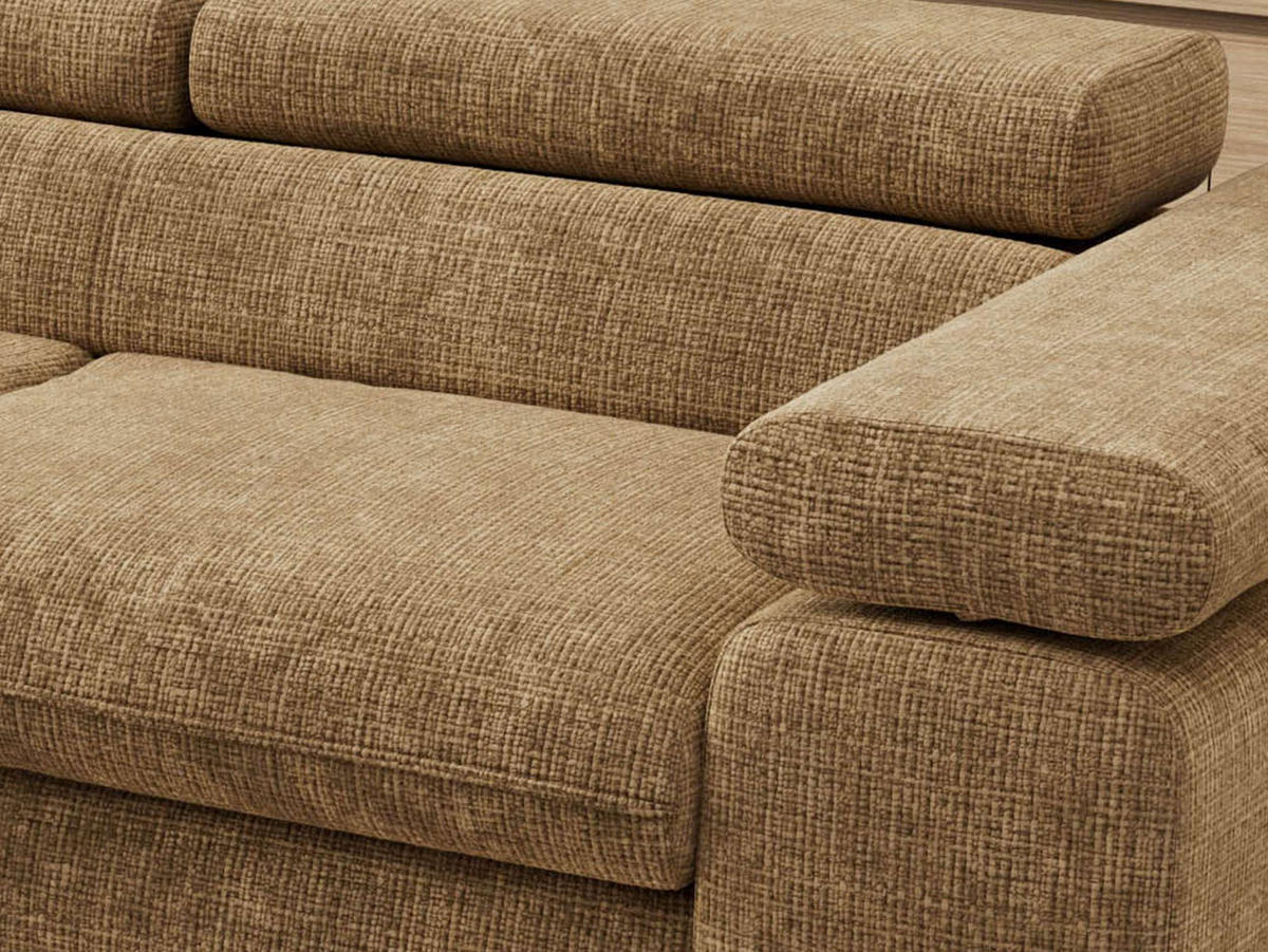 ECKSOFA PABLO L Hellbraun Schenille grob gewebt - Links Seite mit Visco Topper - Hellbraun/Schwarz, Textil/Metall (208/273cm) - MKS