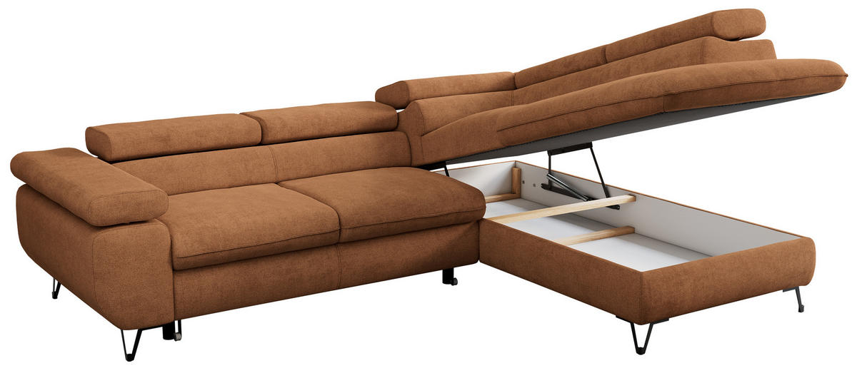 ECKSOFA PEDRO L Orange Struktur - Rechts Seite - Schwarz/Orange, Textil/Metall (273/208cm) - MKS