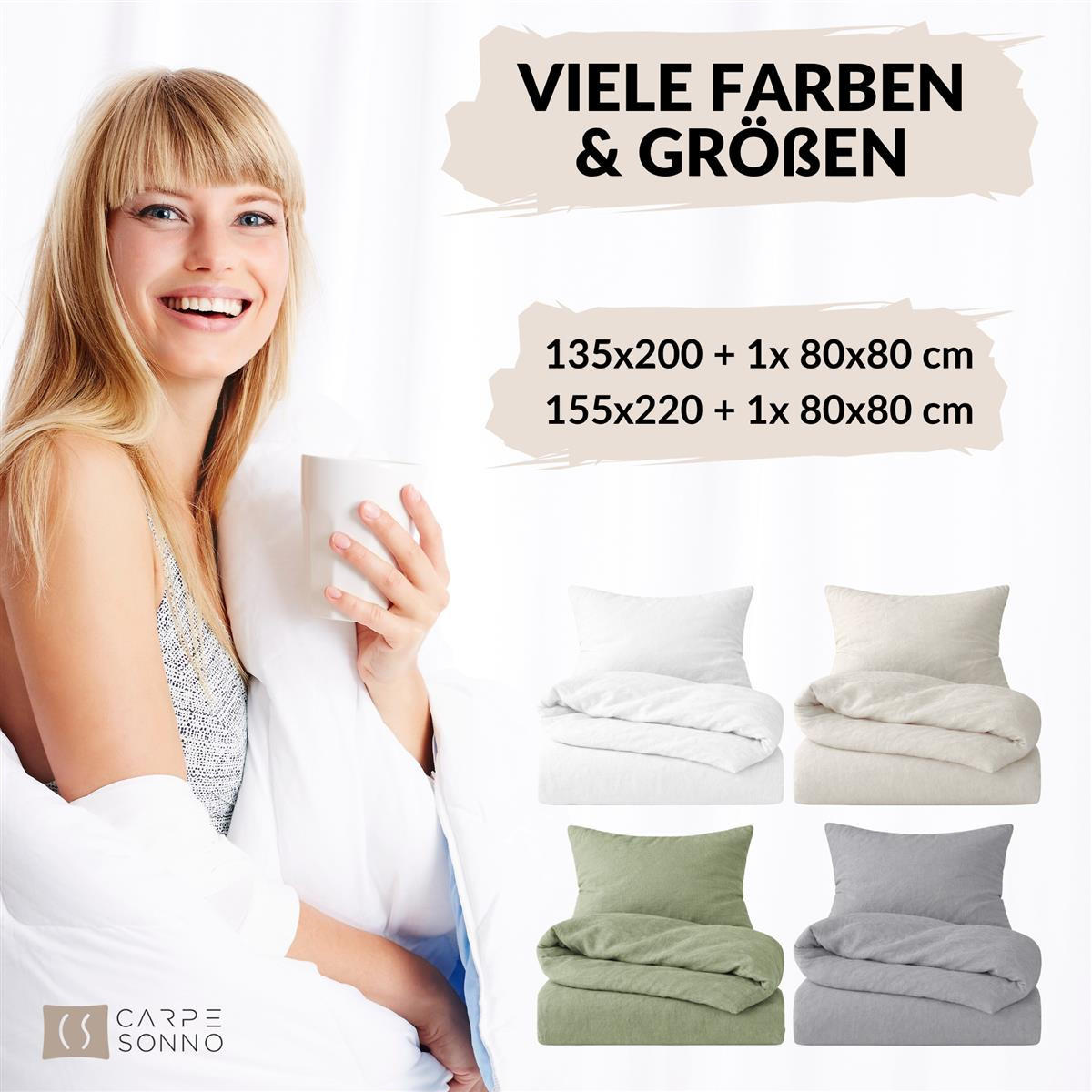 BETTWÄSCHE Halbleinen 135x200 cm aus 55% Baumwolle 45% Leinen, Bettbezug 135 x 200 - Grau - Grau, Textil (135/200cm) - Carpe Sonno