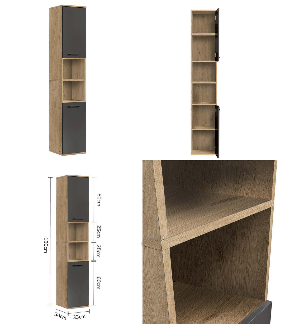 BADMÖBEL-SET 3-teilig Der Steuermann - Anthrazit, Holzwerkstoff (136/180/34cm) - Mokebo