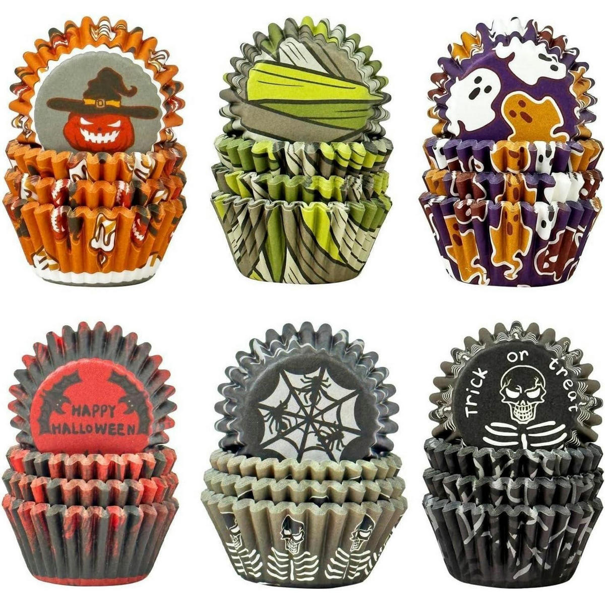 MUFFINFÖRMCHEN 300 Stück Set Halloween-Design Mini - Multicolor, Papier (3.2/2.1/3.2cm)