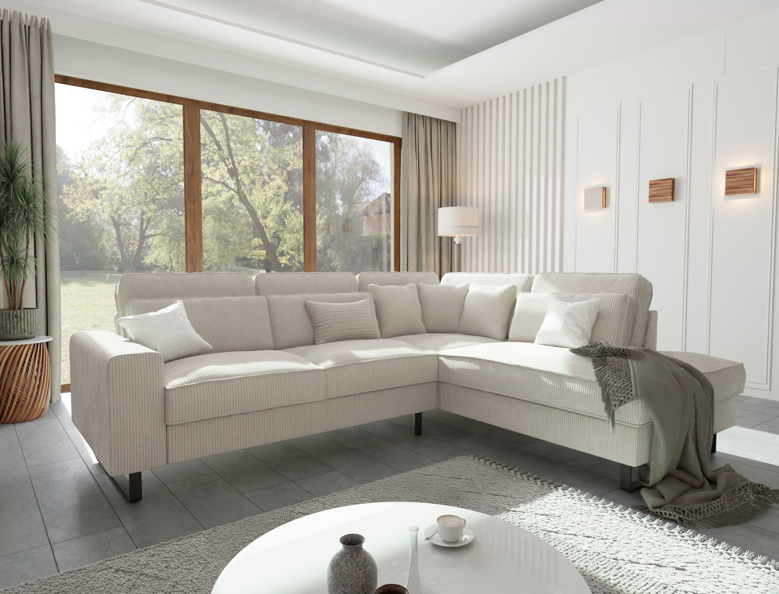 ECKSOFA Floe Beige Cord - Beige/Schwarz, Holz/Kunststoff (290/231cm) - S-Style Möbel