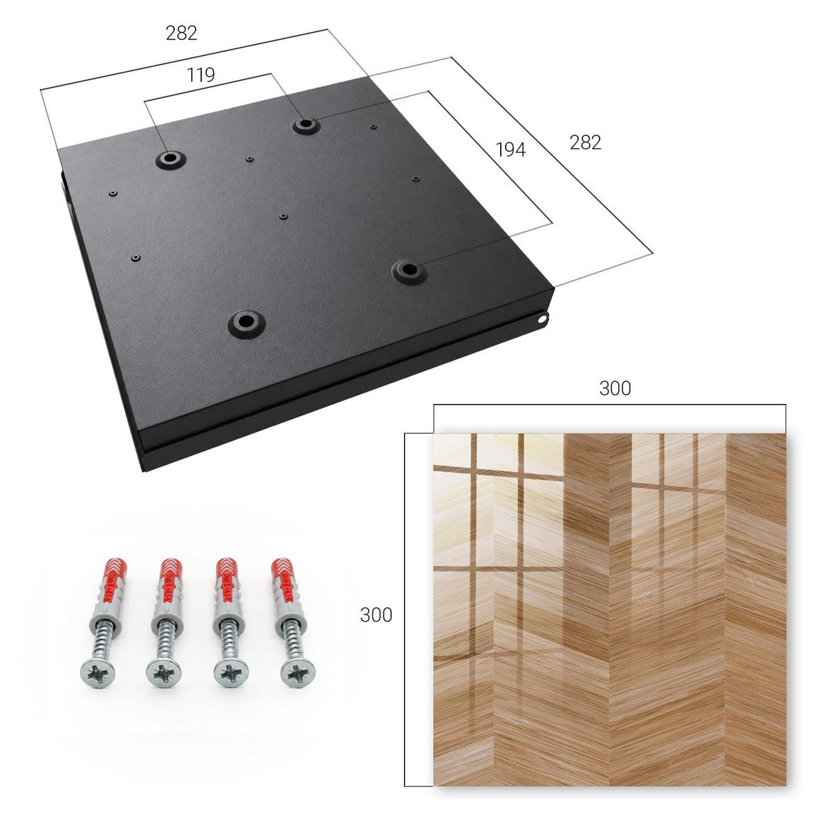 SCHLÜSSELBOX Schwarz 30x30 cm- Türöffnung nach rechts - Holz-Fischgrätmuster - Braun, Metall (30/30/5cm) - TULUP
