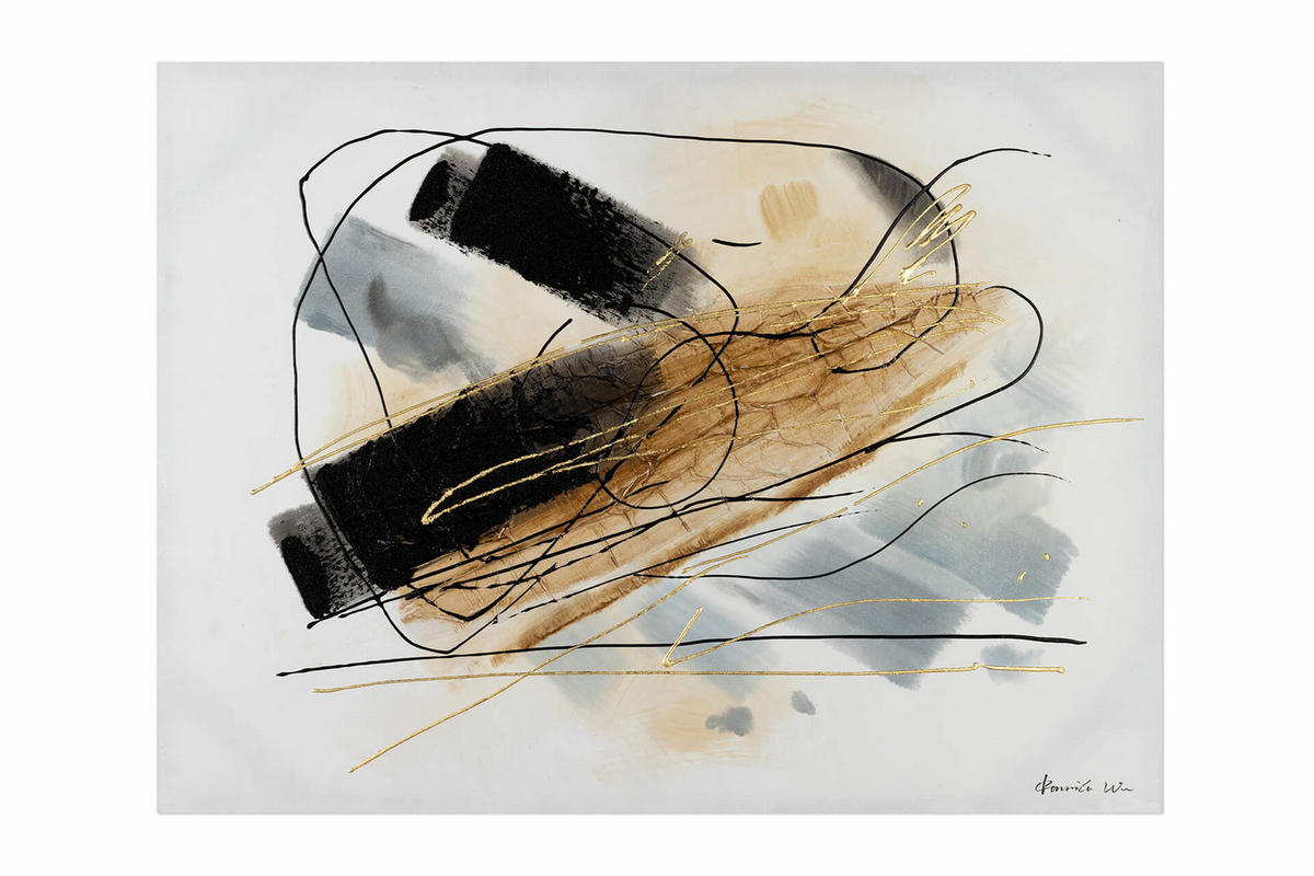 ACRYLBILD HANDGEMALT 100/75 cm - Goldfarben/Schwarz, Holz/Textil (100/75cm) - KUNSTLOFT