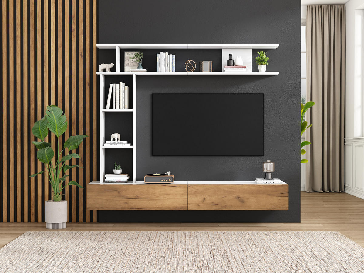 TV-SCHRANK hängend/stehend in Weiß/Eiche 180/35/22.5 cm - Eichefarben, Holzwerkstoff (180/22.5/35cm) - Redom