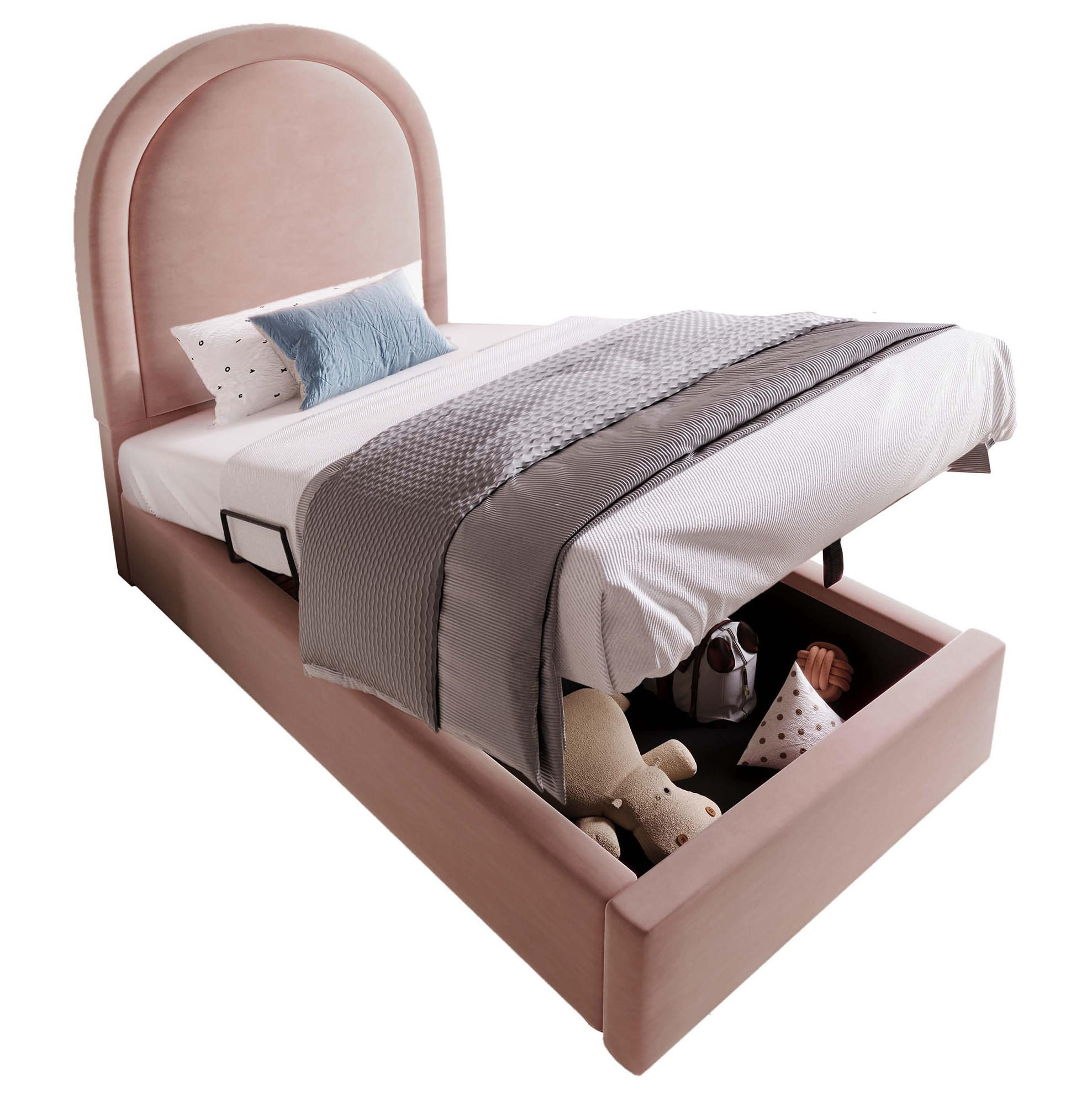 POLSTERBETT 90/200 cm Rosa aus Samt mit Bettkasten - Rosa, Textil (90/200cm) - OKMYHOME