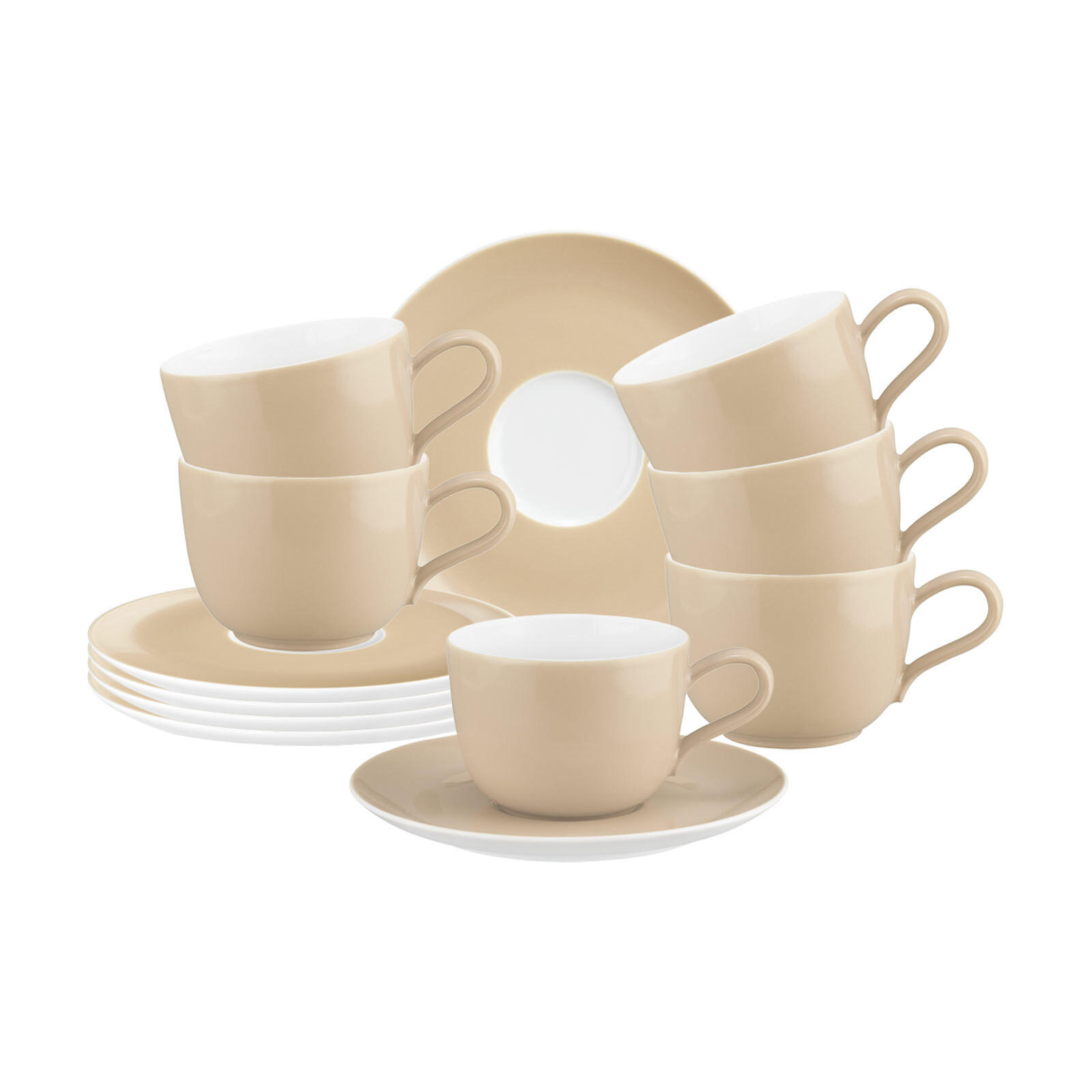 KAFFEETASSEN MIT UNTERTASSEN Liberty Pure Colors Dusty Beige 260 ml 6er Set - Beige, Keramik (0.26L) - Seltmann Weiden