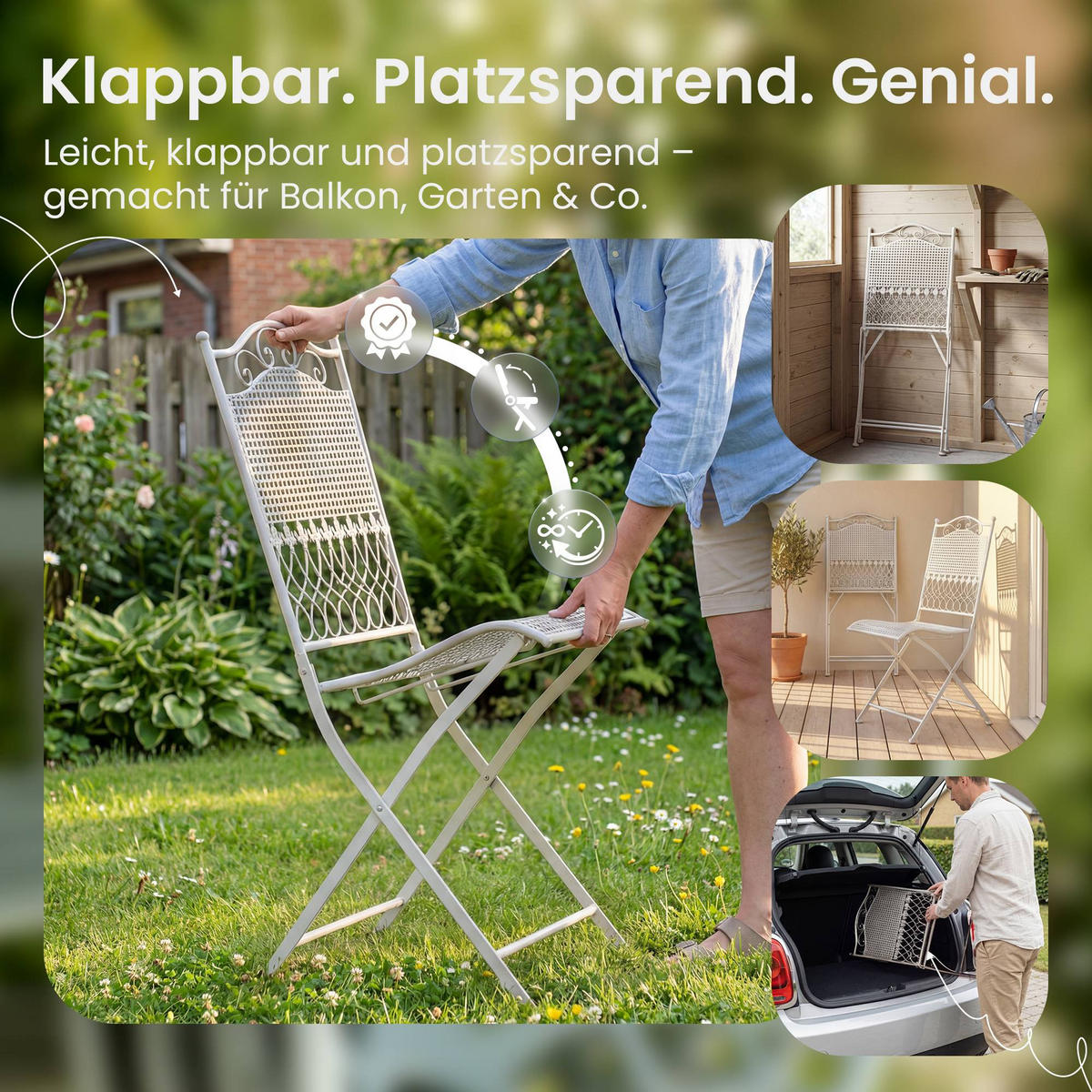 GARTENSTUHL 2er Set Metall Weiß - Weiß, Metall (41/91/50cm) - CLP