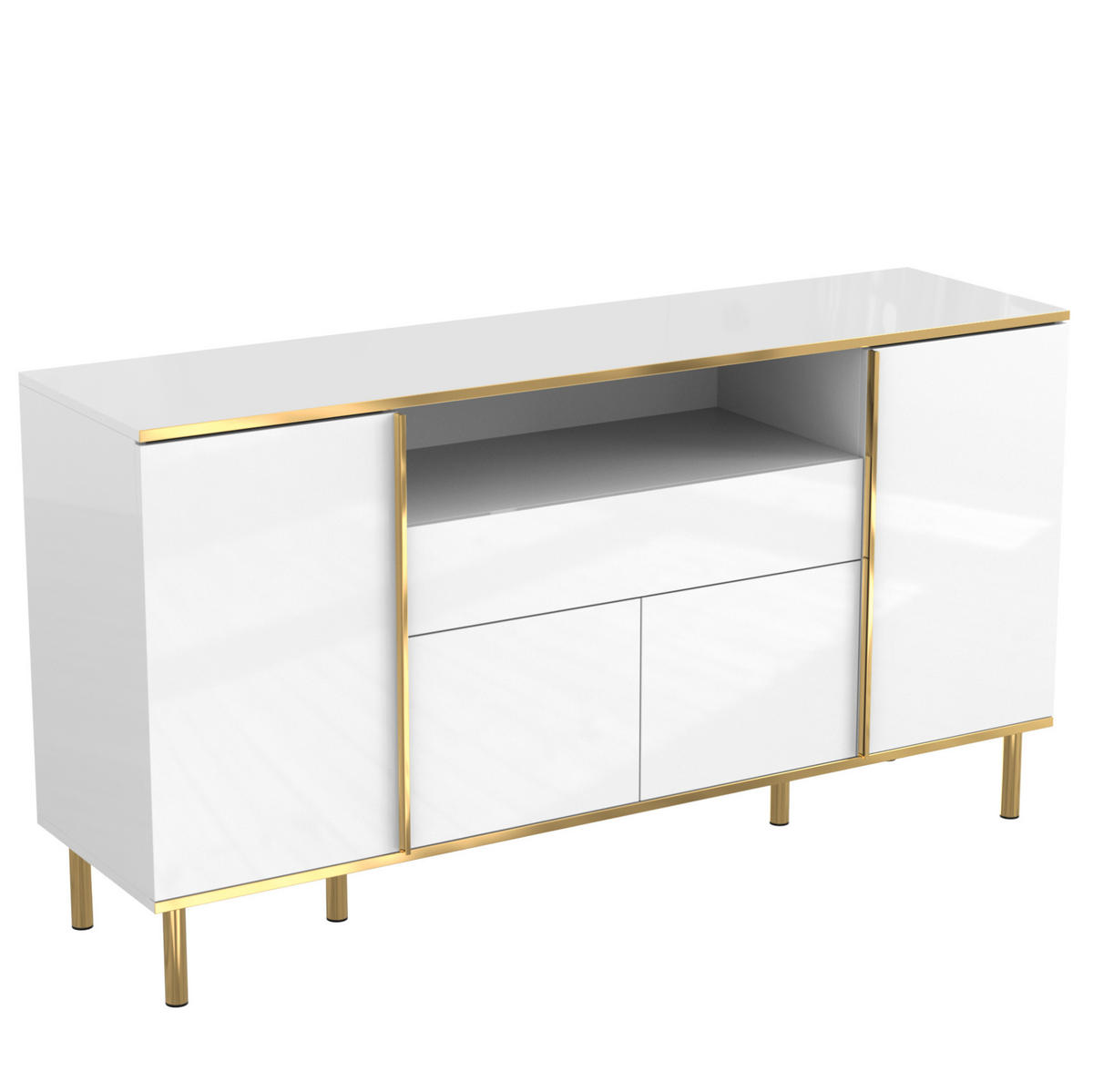 SIDEBOARD 150/40/80 cm weiß aus MDF mit LED-Beleuchtung - Weiß, Holzwerkstoff (150/80/40cm) - OKWISH