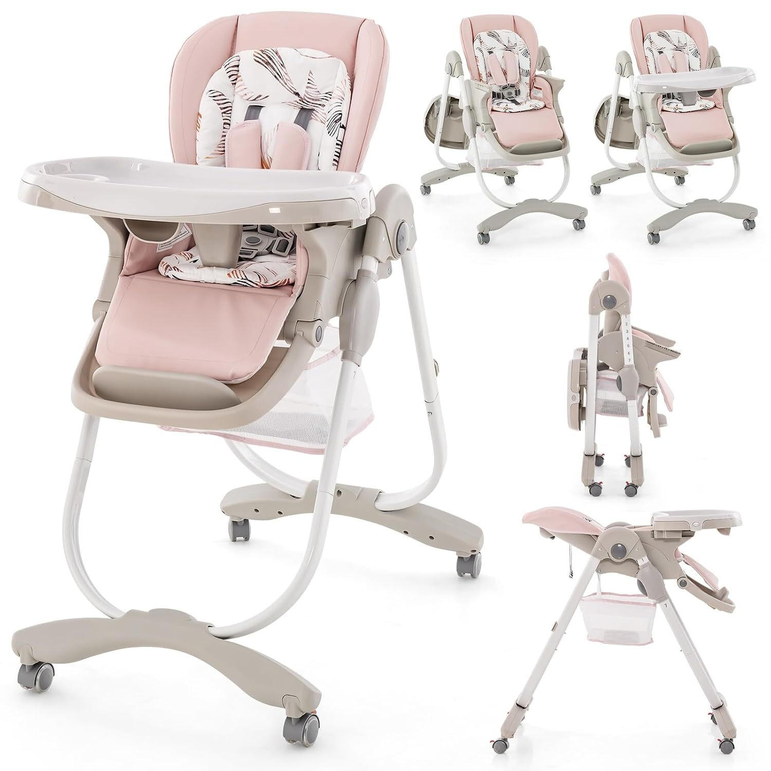 KINDERHOCHSTUHL Höhenverstellbar rosa - Pink, Kunststoff (102/92/55cm) - COSTWAY
