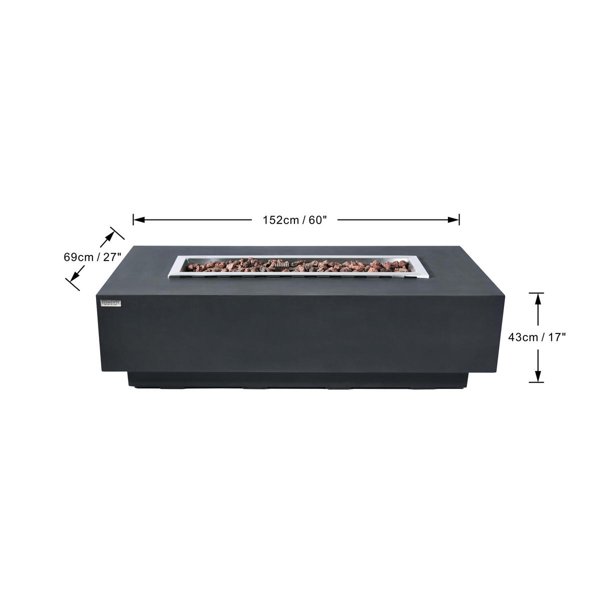 FEUERTISCH Granville Gasfeuerstelle aus GF-Beton - 4-tlg. Set inkl. Glasumrandung, Brennerabdeckung und Gasflaschen-Abdeckung - Dunkelgrau, Naturmaterialien (70/43/152cm) - Elementi