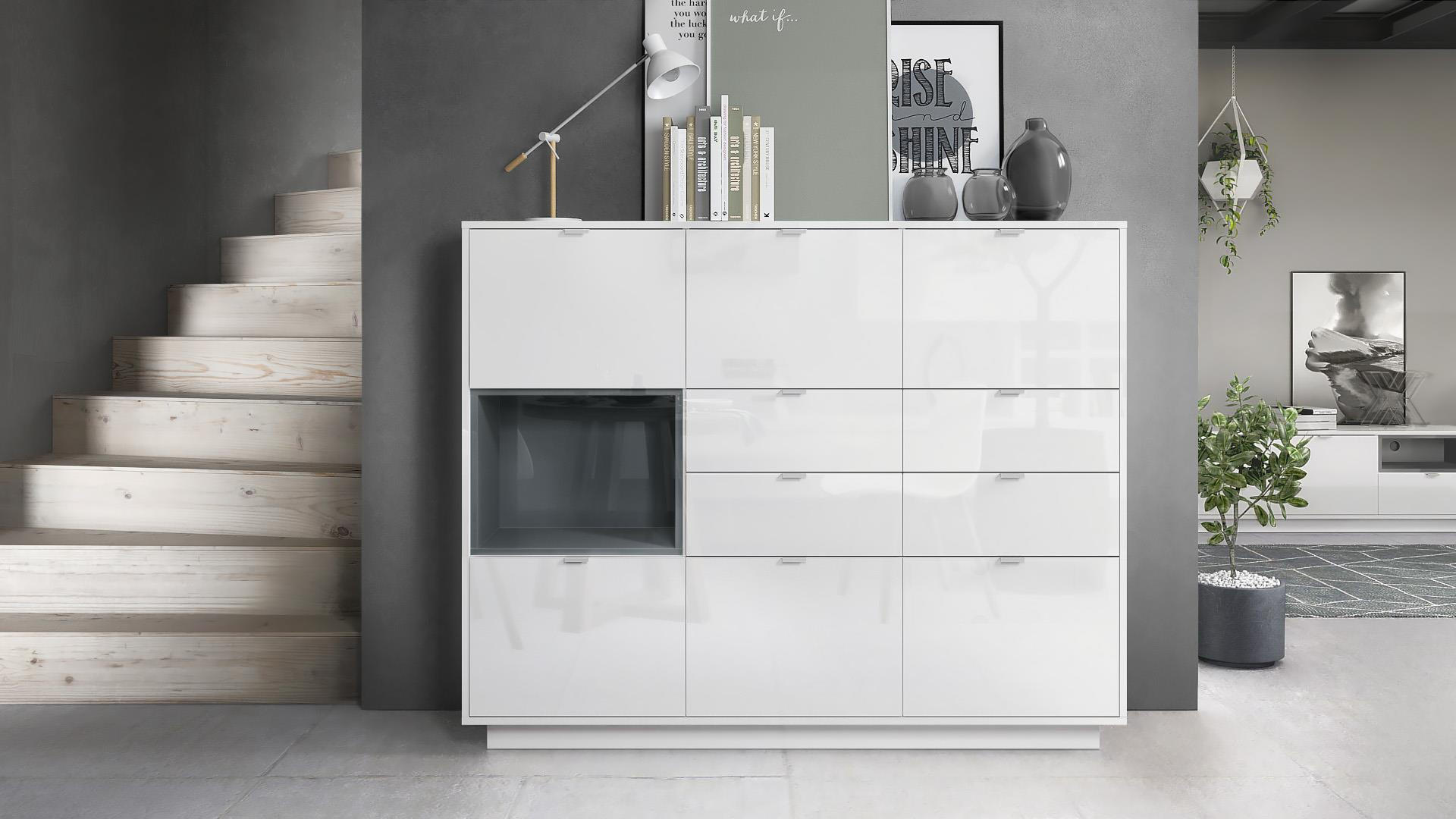 HIGHBOARD Metro Einsatz in Grau Hochglanz - Grau, Holzwerkstoff (153/123/38cm) - Vladon