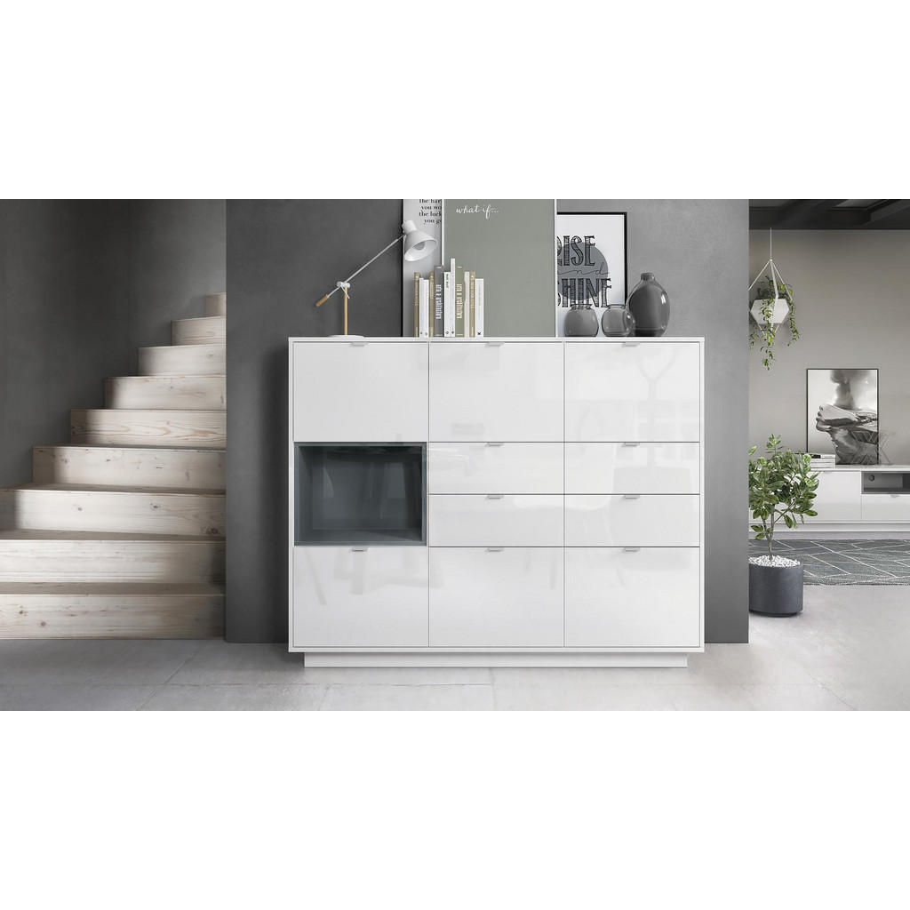 Thumbnail - Vladon Highboard, Grau, Holzwerkstoff, 153x123x38 cm, Wohnzimmer, Kommoden & Sideboards, Highboards