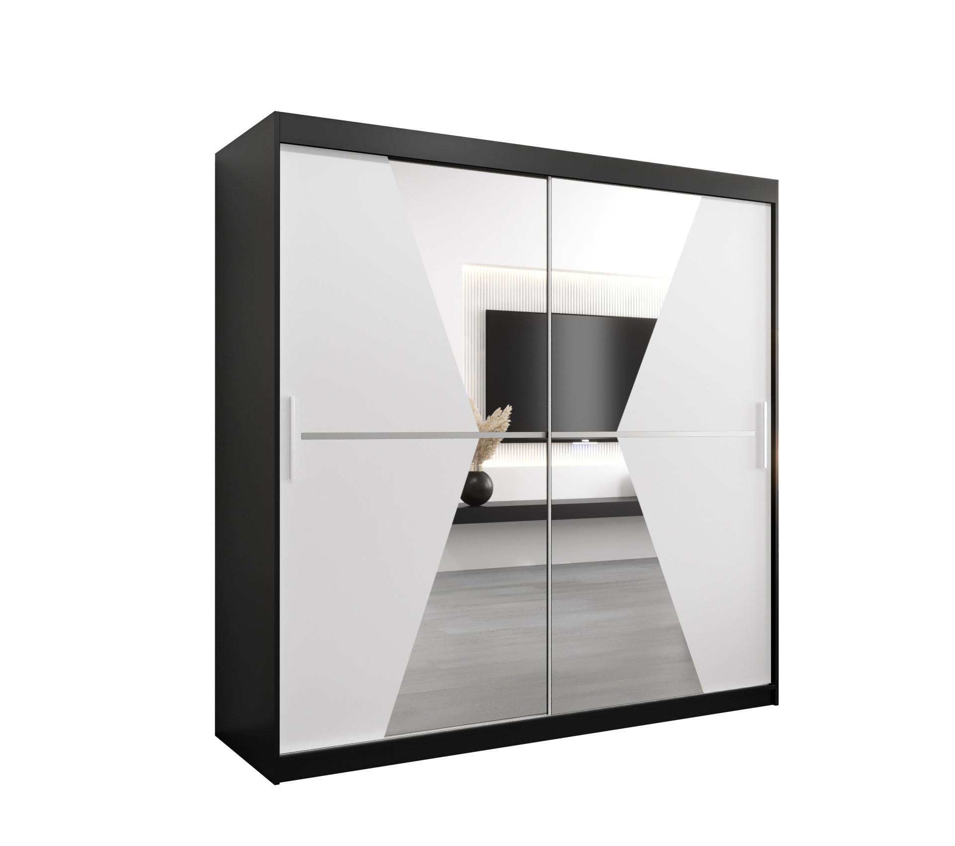 SCHWEBETÜRENSCHRANK 200/200/62 2-türig - Silberfarben/Schwarz, Holz/Kunststoff (200/200/62cm) - Abiks Möbel