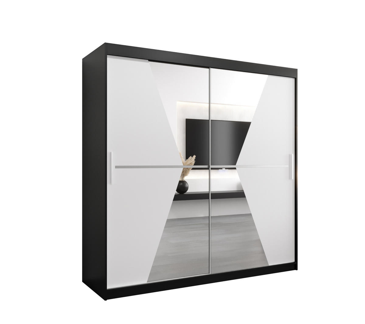 SCHWEBETÜRENSCHRANK 200/200/62 2-türig - Silberfarben/Schwarz, Holz/Kunststoff (200/200/62cm) - Abiks Möbel