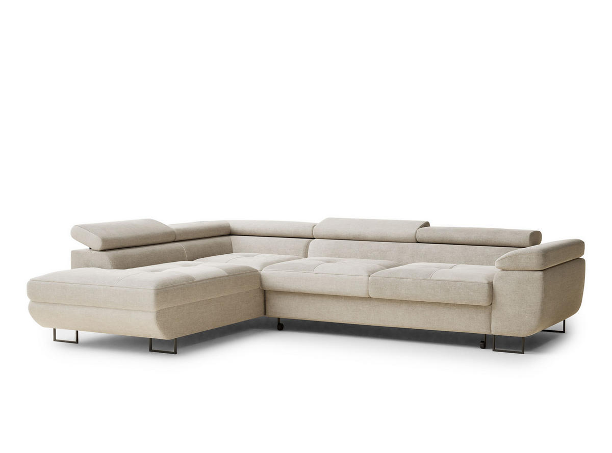 ECKSOFA Concord Beige Chenille-Stoff - Links Seite - Beige/Schwarz, Holz/Holzwerkstoff (203/277cm) - Maison de Reve