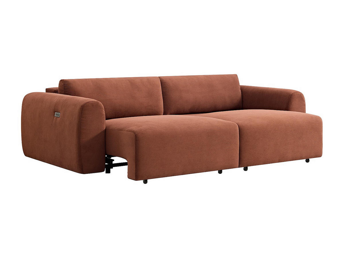 SOFA 4-Sitzer mit elektrisch ausziehbarer Sitzfläche – Feincord-Samt Terrakotta – PASTARO - Braun, Textil (242/75/109cm) - Vente-Unique