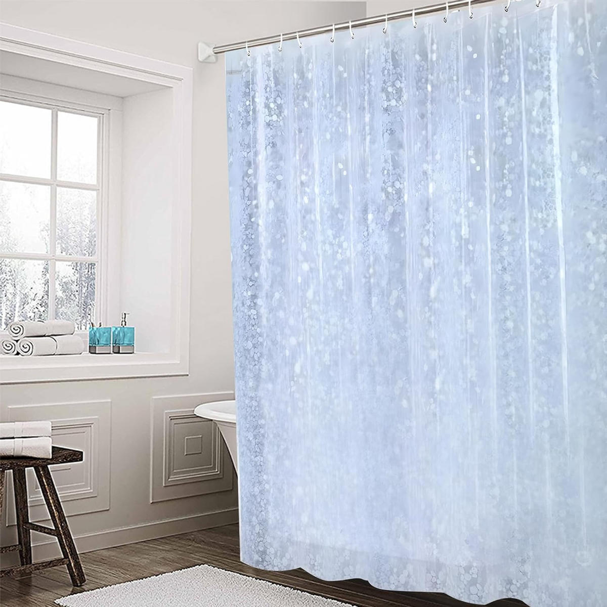 DUSCHVORHANG transparent wasserdicht mit Haken Badezimmer - Transparent, Kunststoff (180/180cm) - MCBOSON